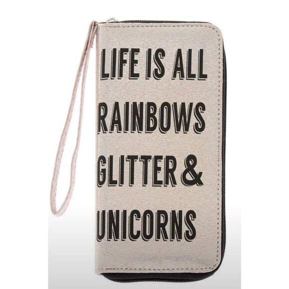 NWT Claires Life is Rainbows Glitter & Unicorns Metallic Iridescent Wallet - Picture 1 of 2